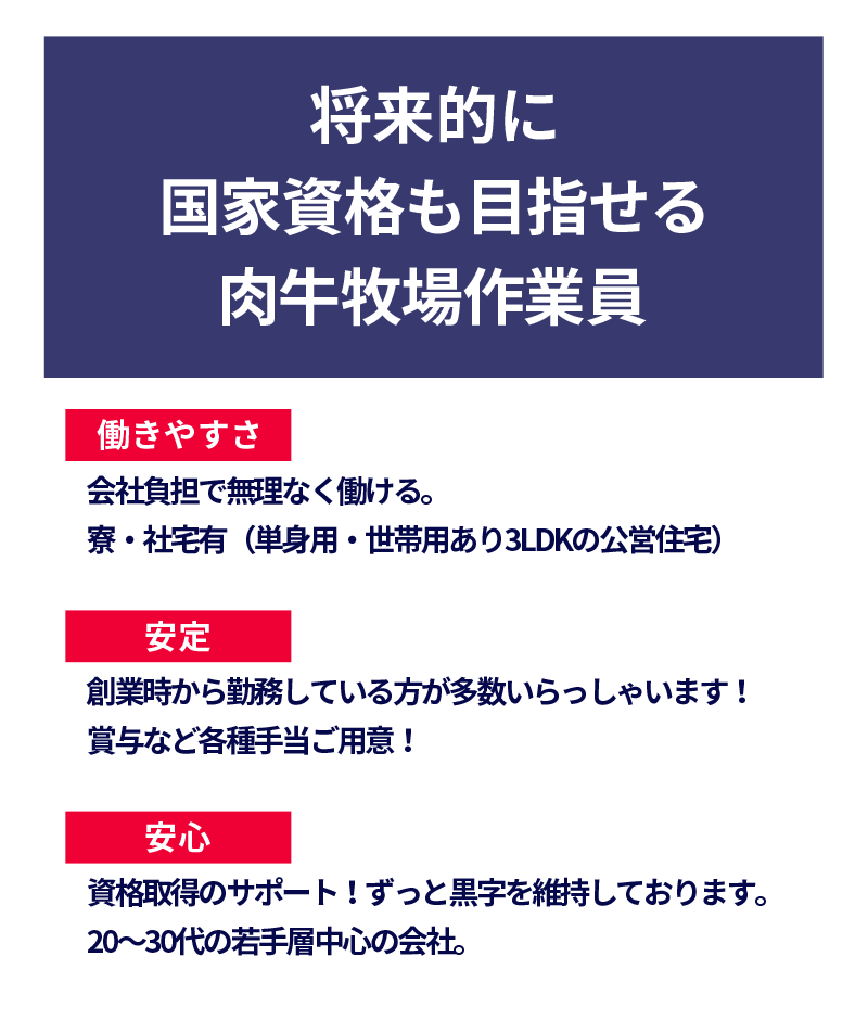 将来的に国家資格も目指せる肉牛牧場作業員